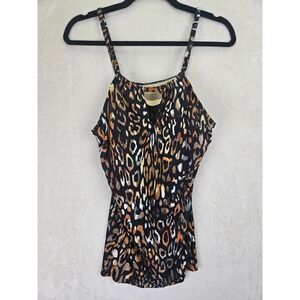 Miraclesuit Women Tankini Sz 14 Keyhole Lightweight Drapes Animal Leopard Beach‎